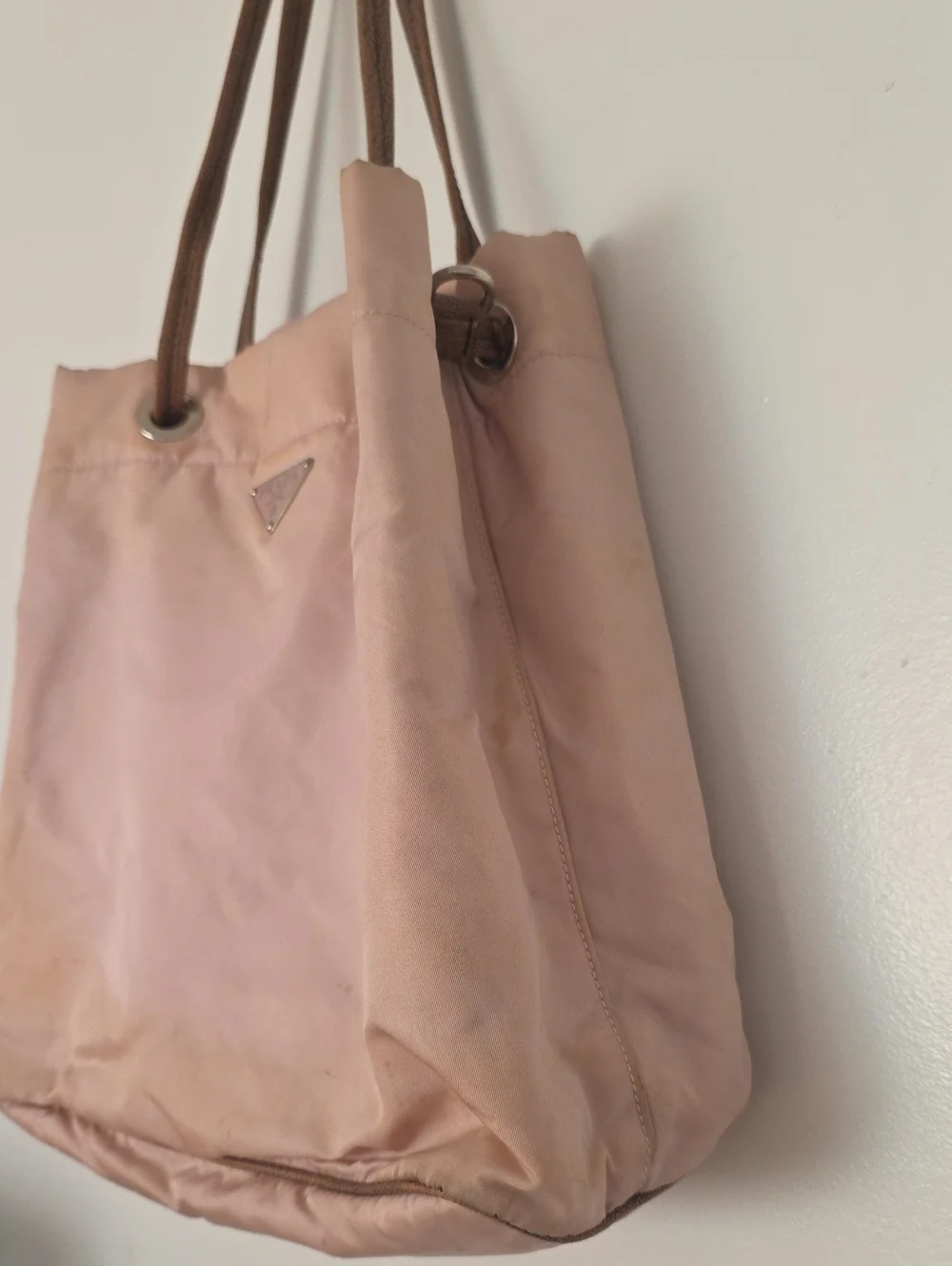 Prada Blush Nylon Tote with Brown Rope Handles